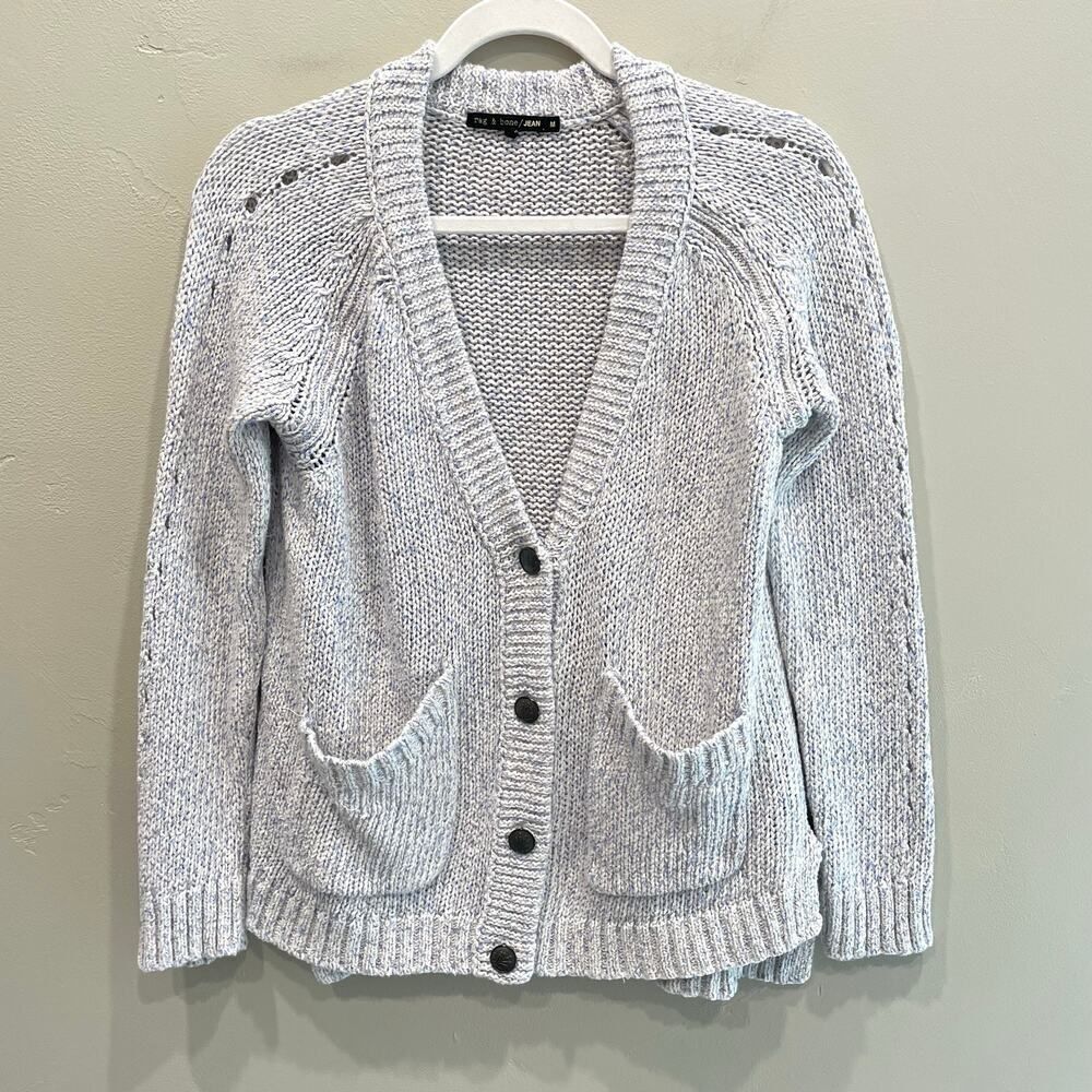 Rag & Bone Candace Cardigan in Ivory Blue Lavender - Size: Medium - Picture 2 of 11